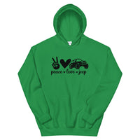 Unisex Hoodie - Peace, Love, Jeep.