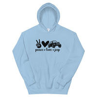 Unisex Hoodie - Peace, Love, Jeep.